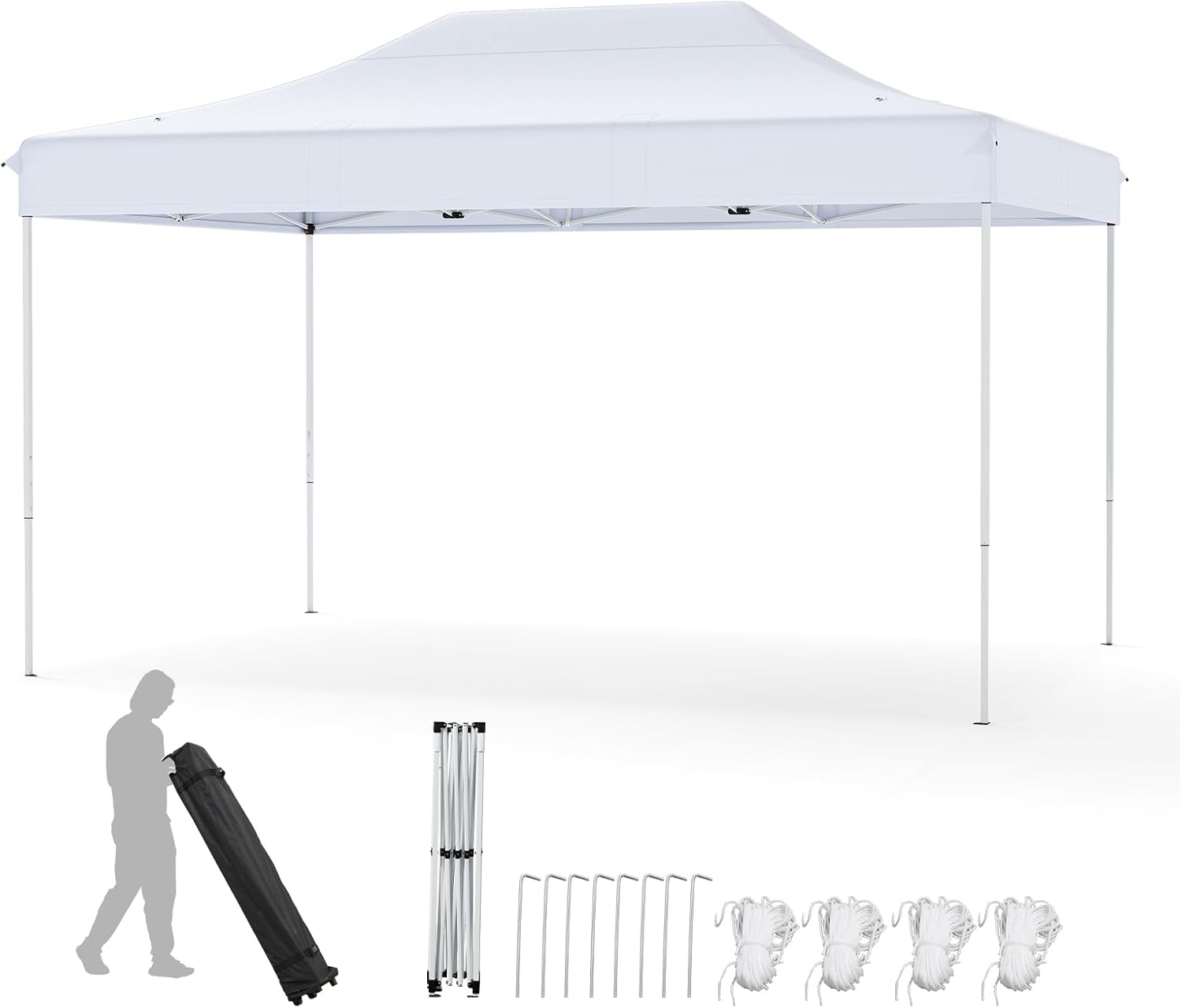 COSTWAY 3x4,5 m Faltpavillon, Pop Up Pavillon Höhenverstellbar mit Rollentasche, 4 Seilen, 8 Heringen, Wasserdicht Gartenpavillon Gartenzelt Partyzelt für Party Hochzeit (Weiß)