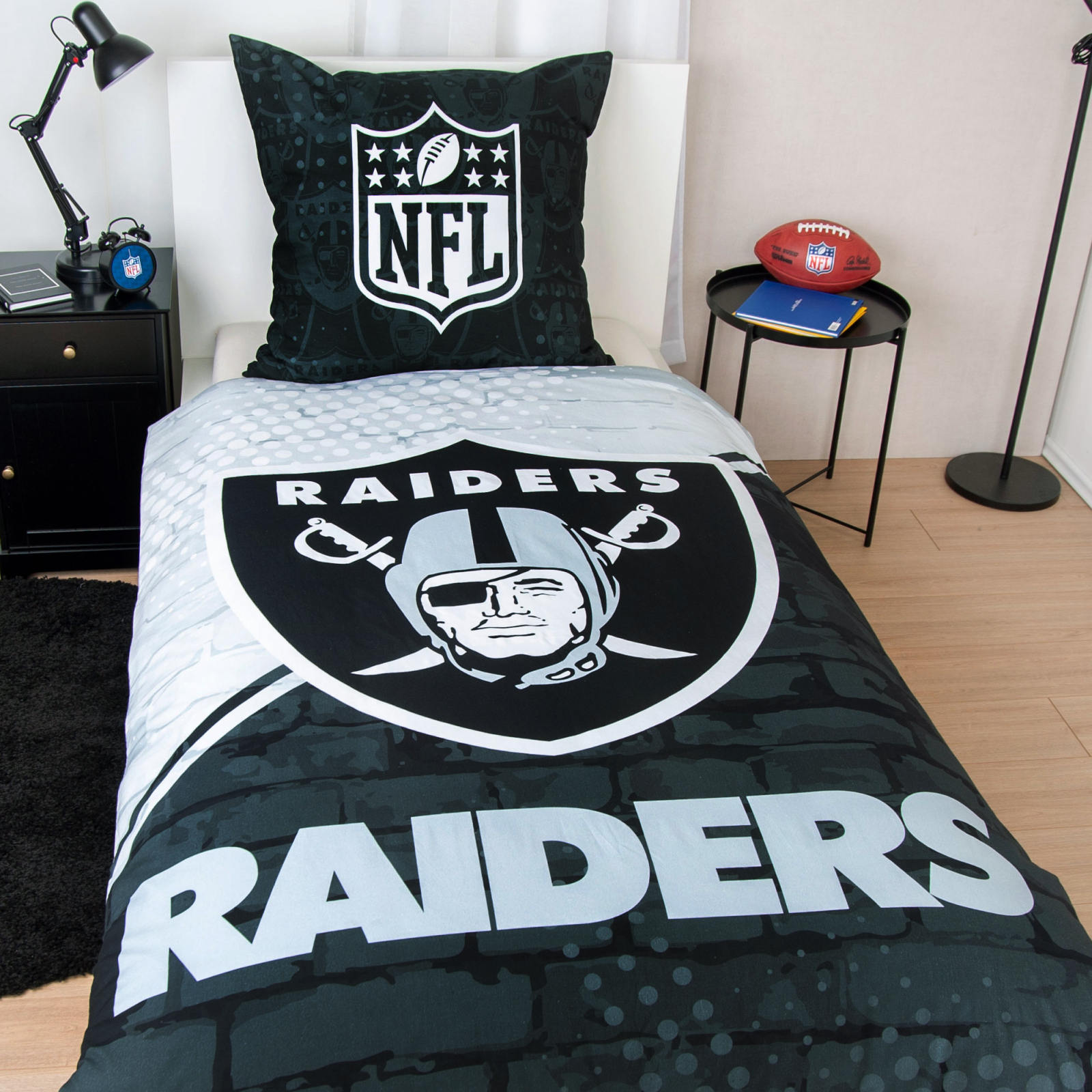 Renforcé-Bettwäsche NFL RAIDERS - schwarz-weiß - 135x200 cm