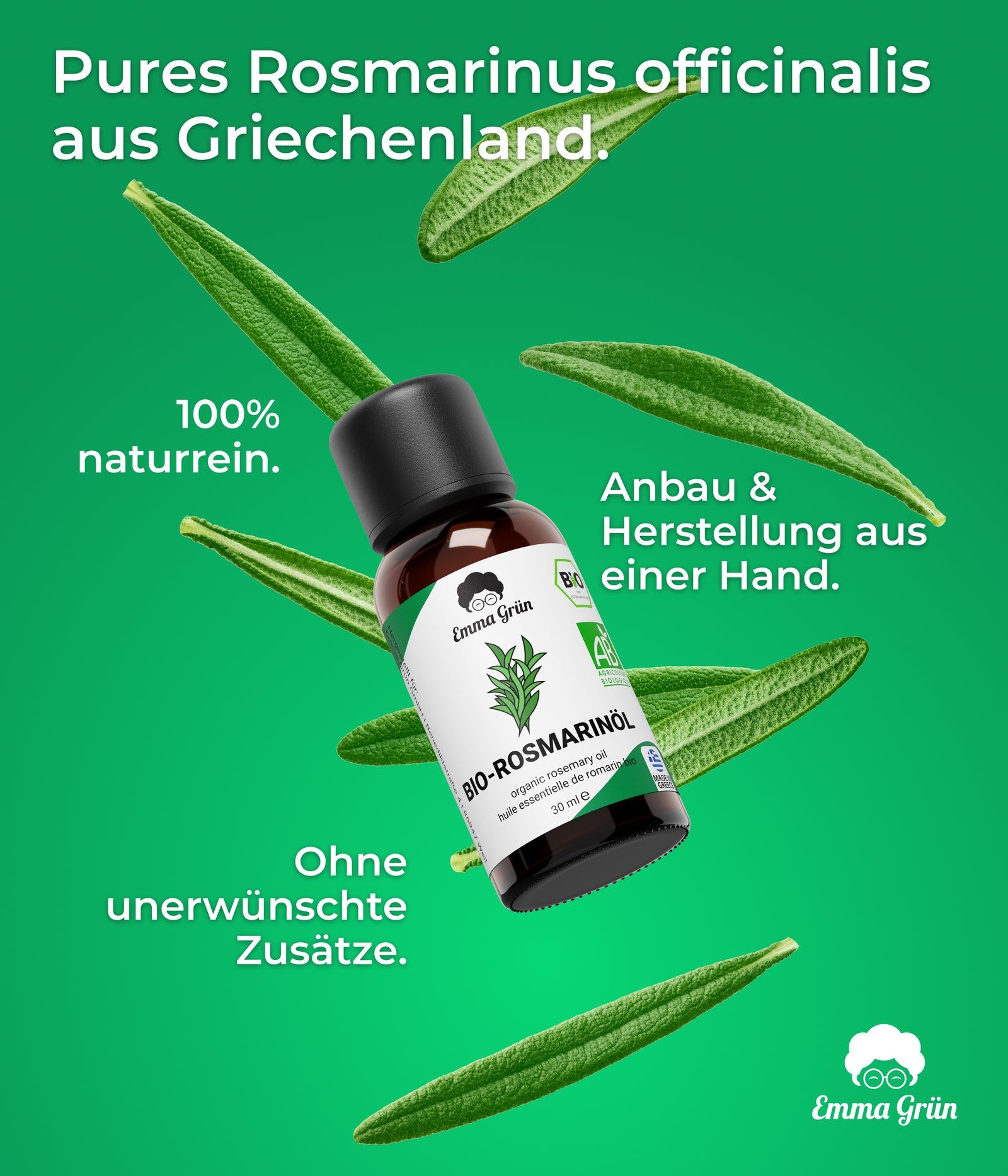 Emma Grün® ätherisches Bio Rosmarinöl naturrein & hochdosiert