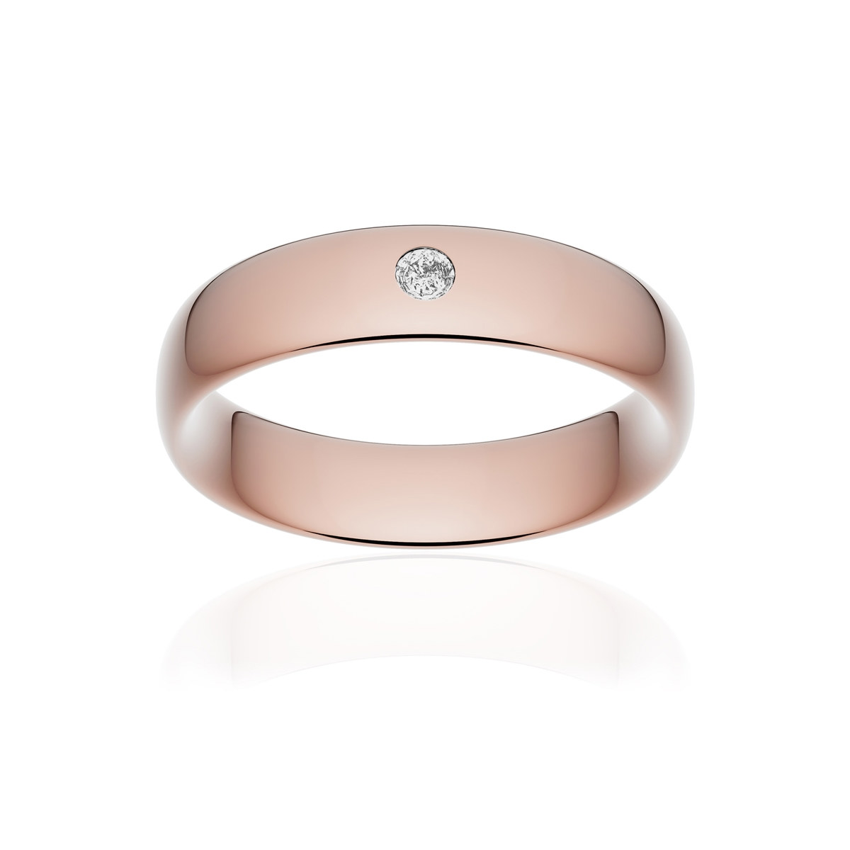 Alliance or 750 rose poli ruban confort 5,5mm diamant brillant