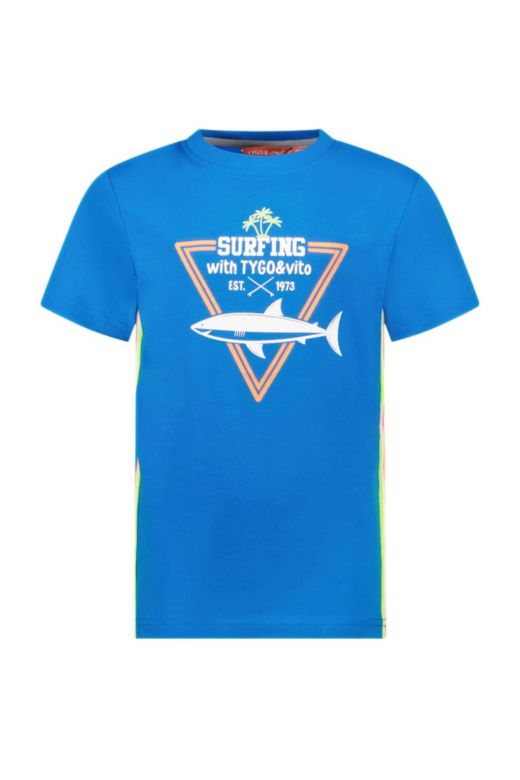 TYGO & vito T-shirt Wessel met contrastbies hardblauw