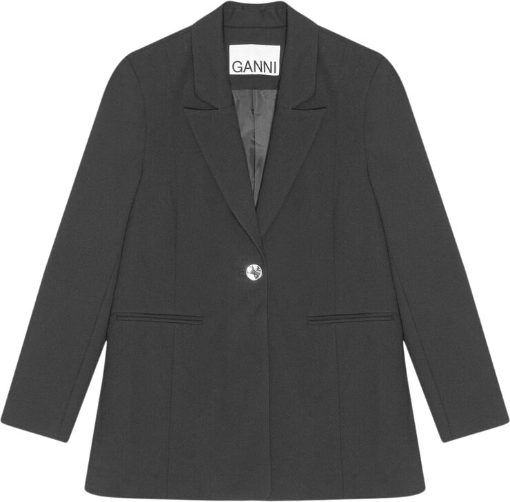 Ganni Solid Twill Suiting Blazer Black