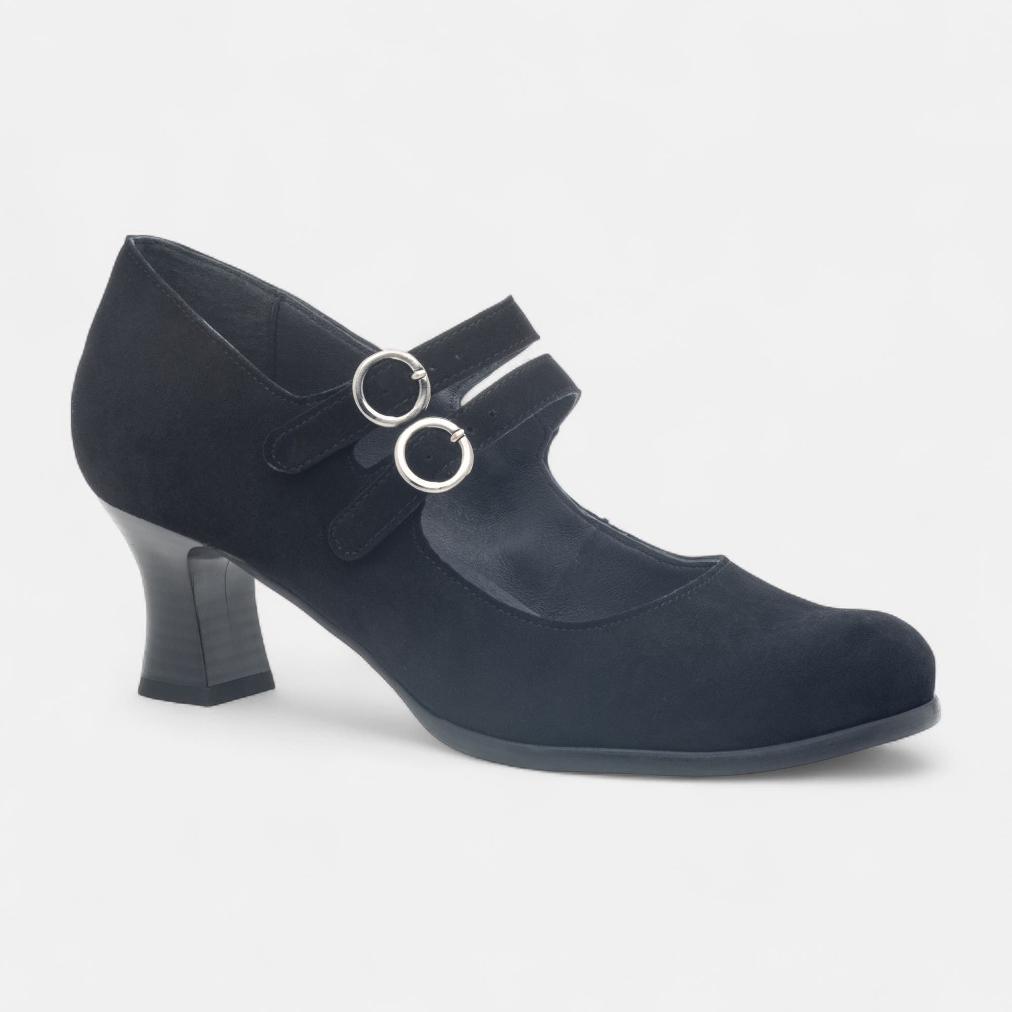 Babies à talon Femme en cuir noir