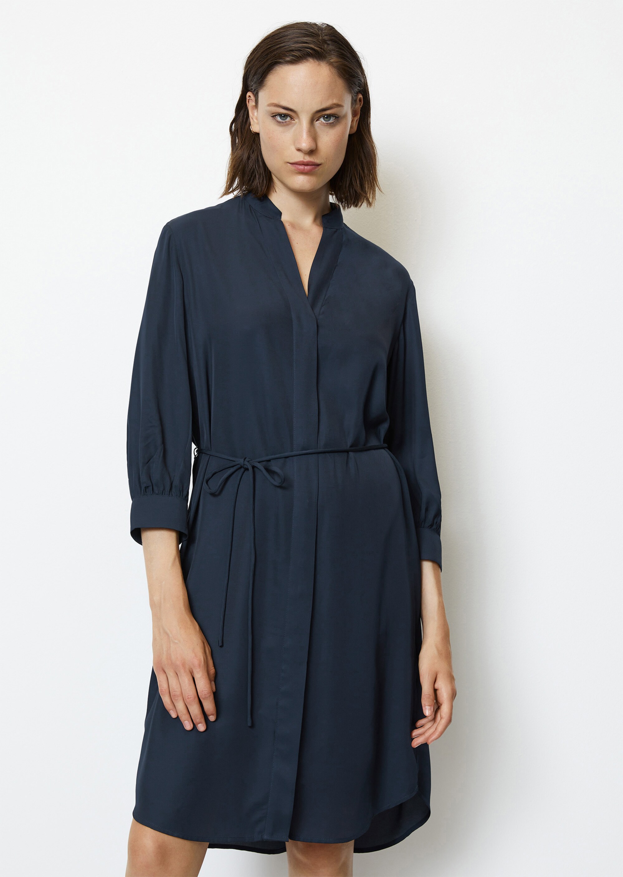 Hemdblusenkleid mit 3/4-Ärmeln relaxed aus Viskose-Twill