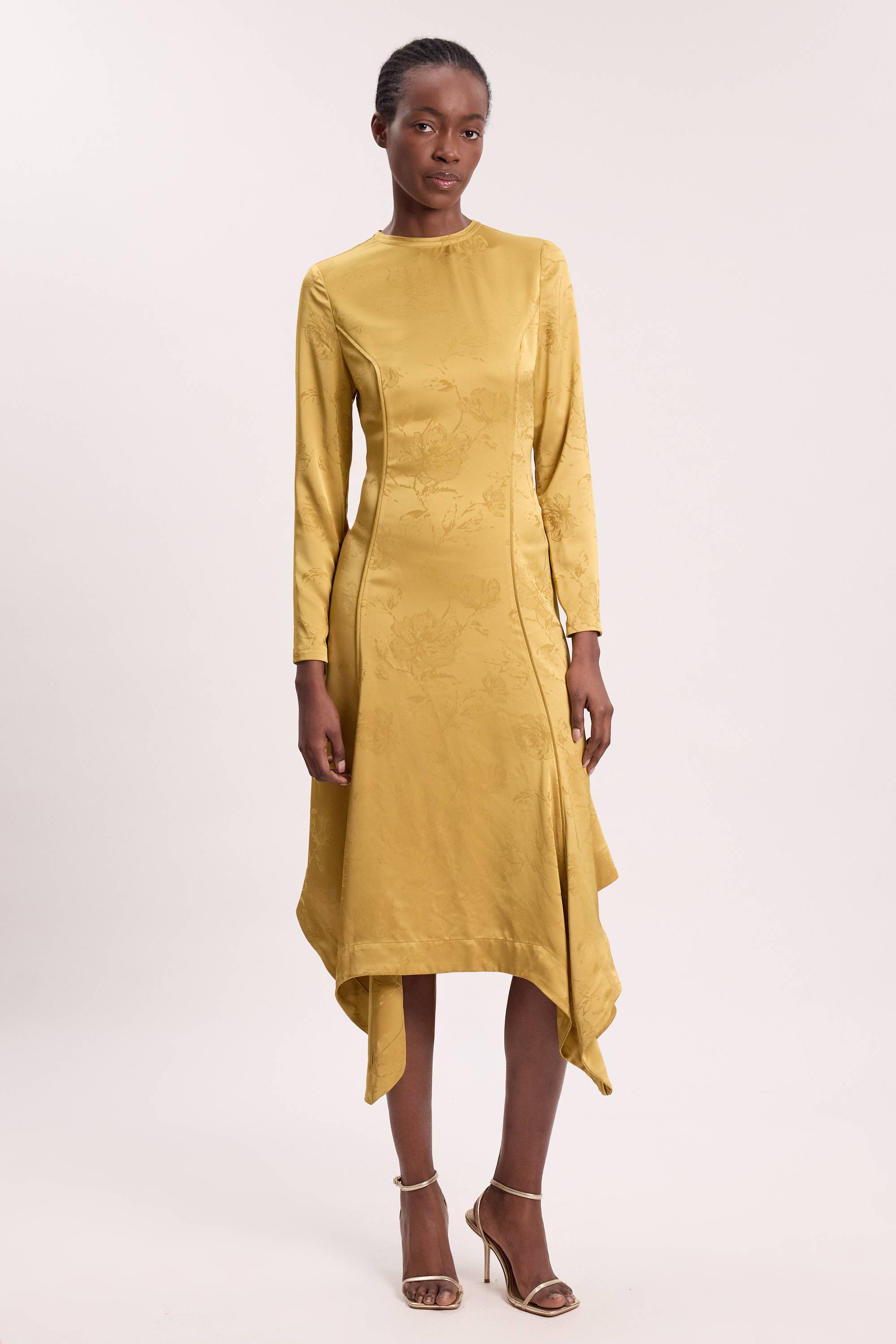 KarenMillen Robe Maxi Tissée À Manches Longues En Jacquard Et Ourlet Mouchoir