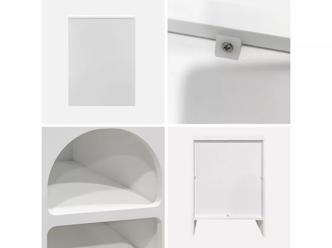 Table de chevet organique effet bois blanc. plusieurs niches 2 compartiments de rangement