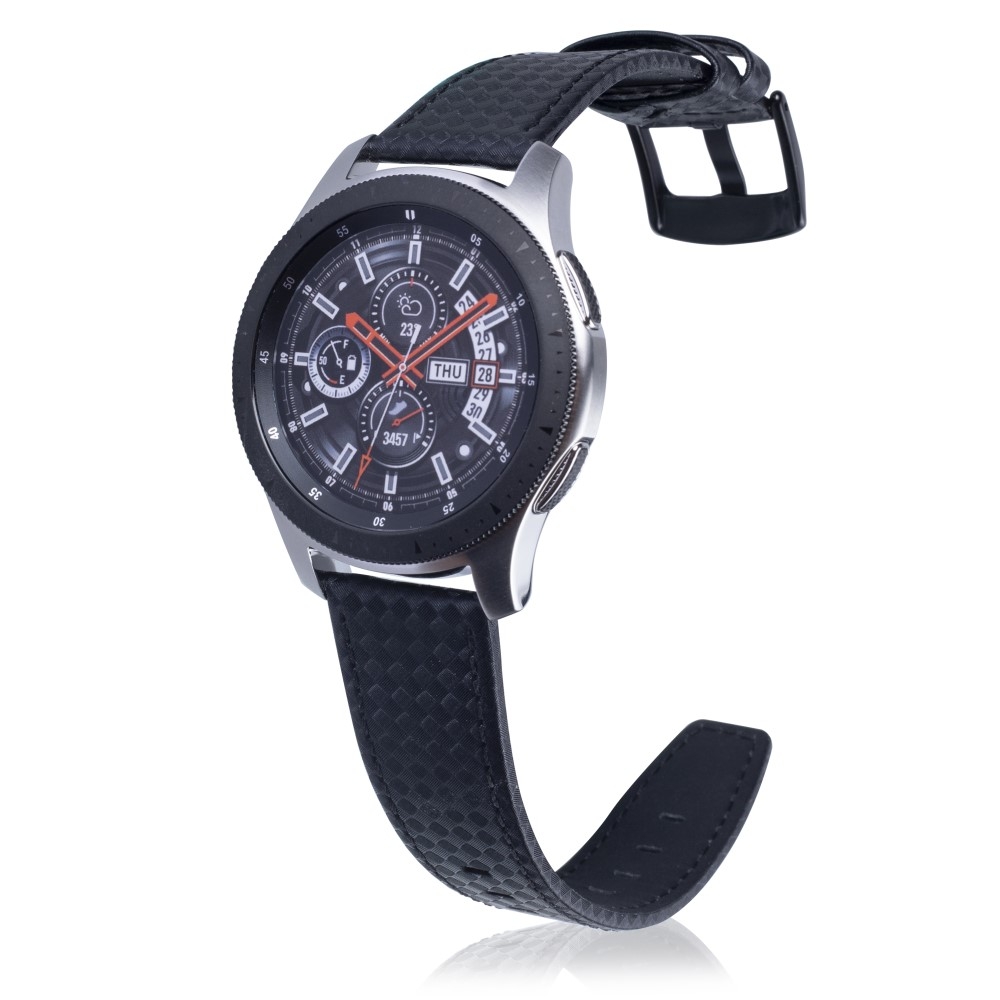 (Gr. XL) Samsung Galaxy Watch 46mm / Gear S3 Classic / S3 Frontier Echtleder Armband im Carbon Look (Gelenkumfang 185-245 mm) - Schwarz