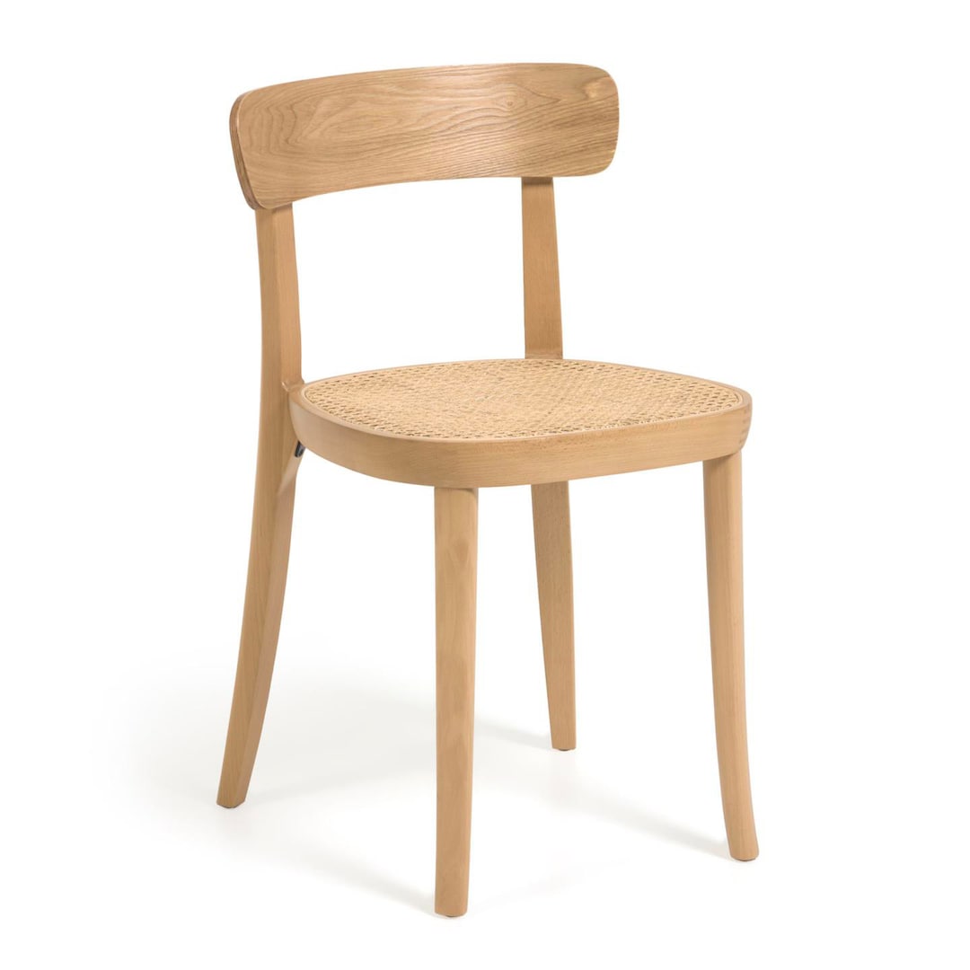 Kave Home Stuhl ROMANE braun Buche massiv/Eichenfurnier/Rattan