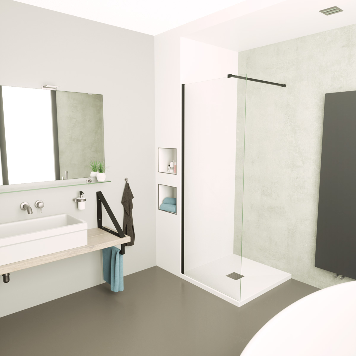 Sanigoods Clear inloopdouche 120cm helder anti-kalk incl zwart profiel & stang