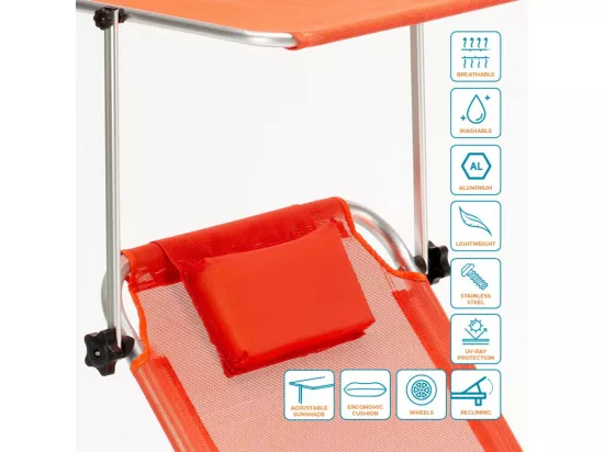 Transat de plage pliable en aluminium roues et parasol Tanjung Benoa