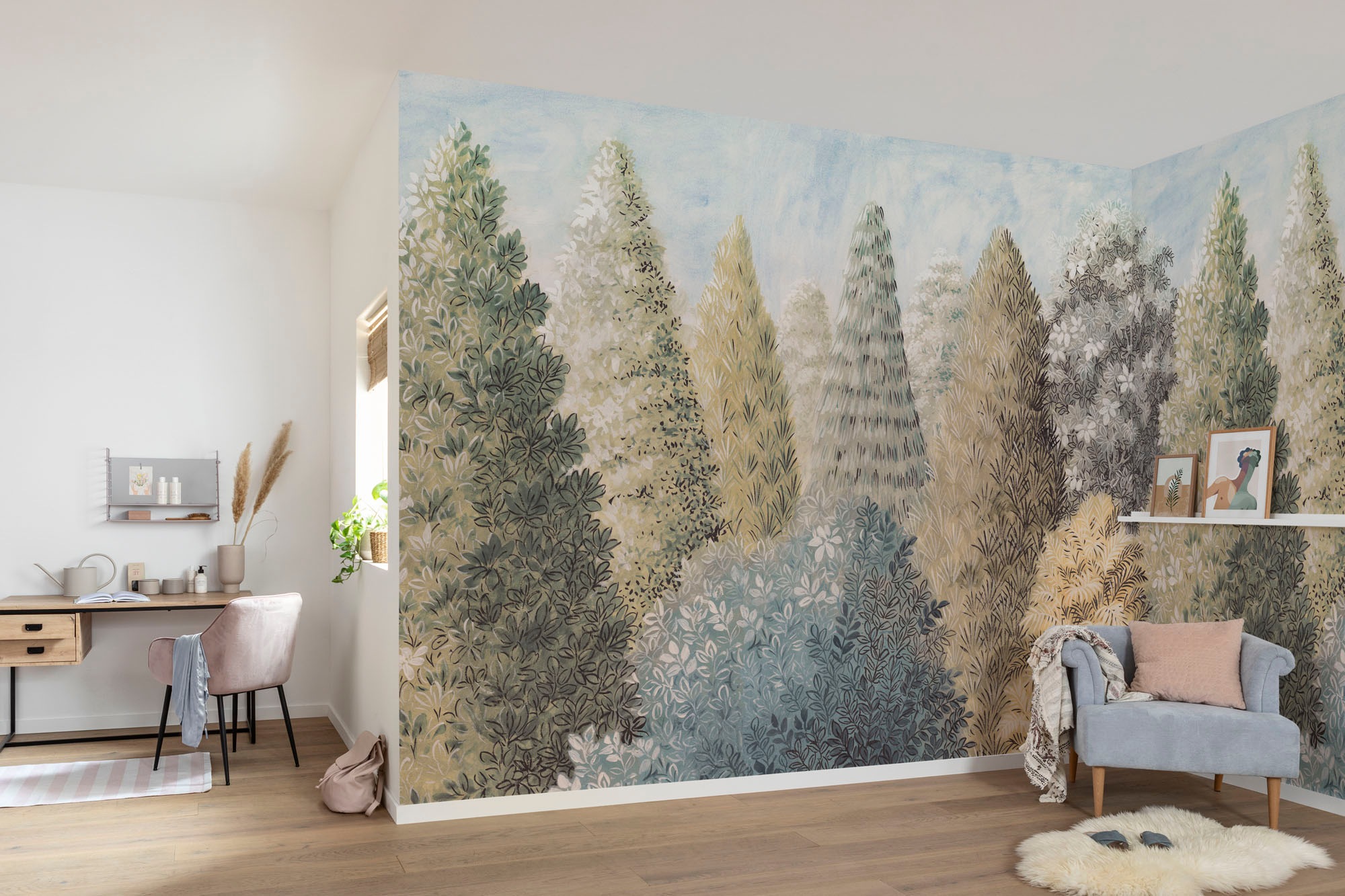 Komar Fototapete »Digitaldruck Vlies -  Painted Woods - Grösse 400 x 250 cm« bedruckt glatt Wohnzimmer, Schlafzimmer