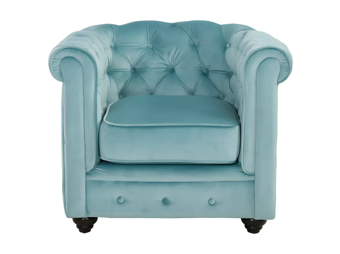 Canapé 3 places et 2 fauteuils CHESTERFIELD - Velours bleu pastel