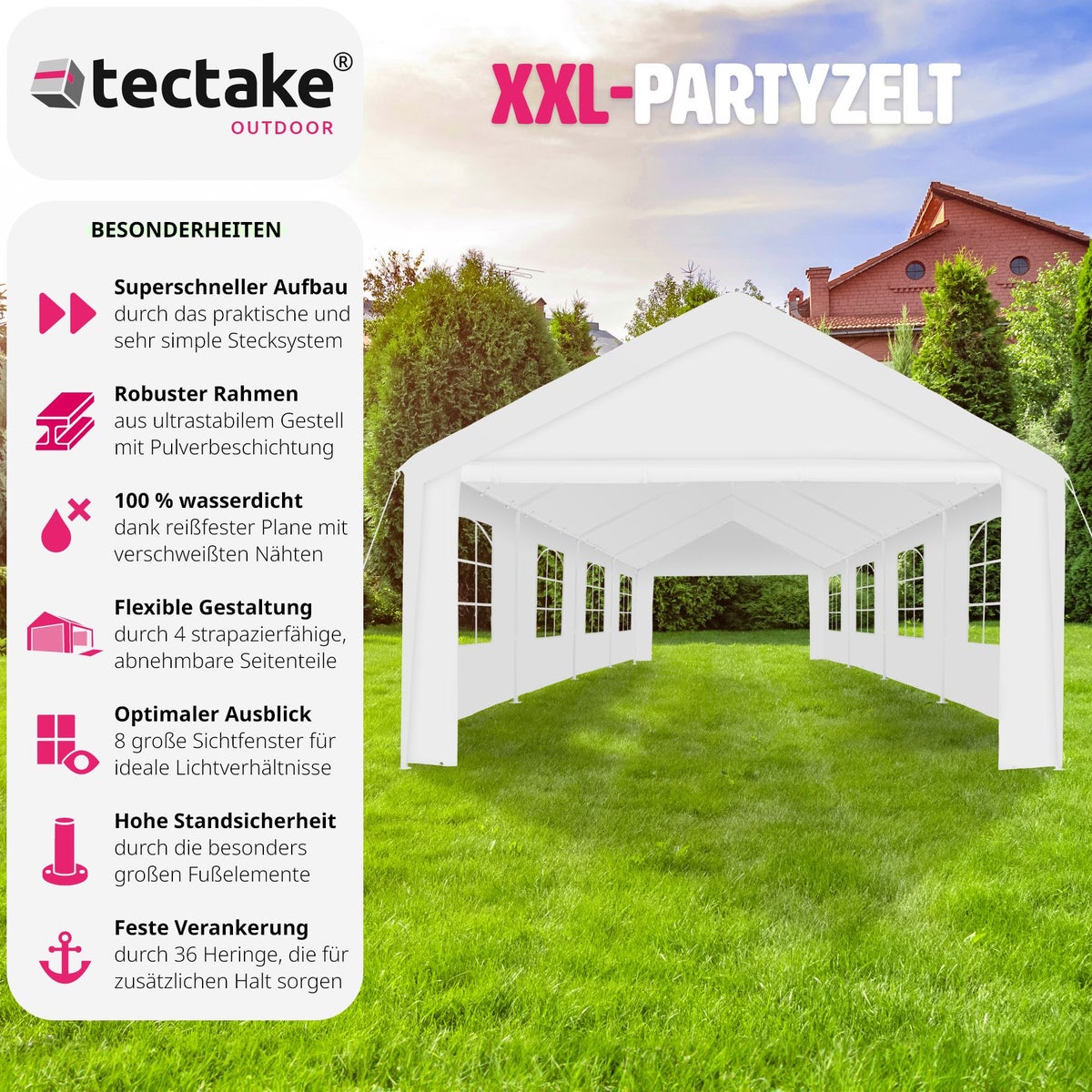 tectake Mammut partytent 8 x 4 m inclusief scheerlijnen en haringen