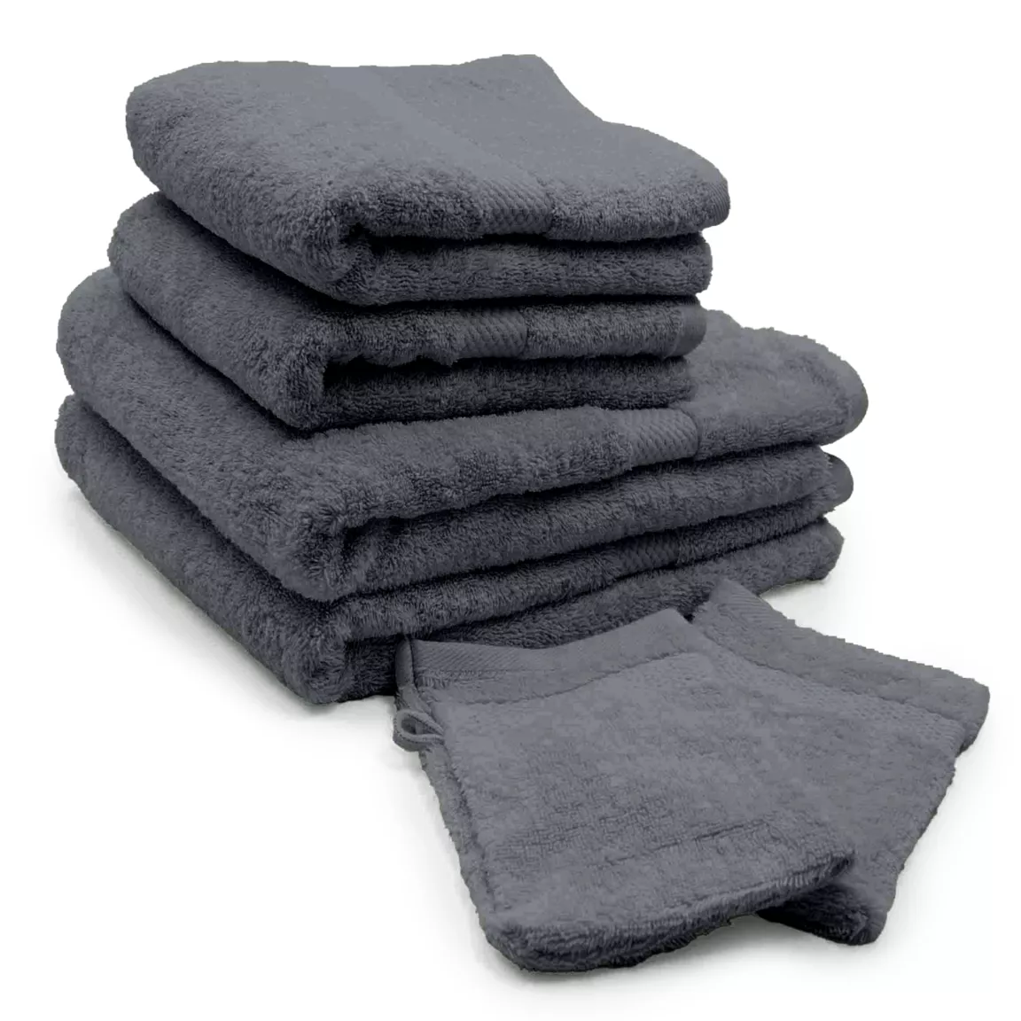 Lot de serviettes de bain 50x90 cm x2 + serviettes 70x130cm x2 + gants de toilette x2 Elegance Gris anthracite