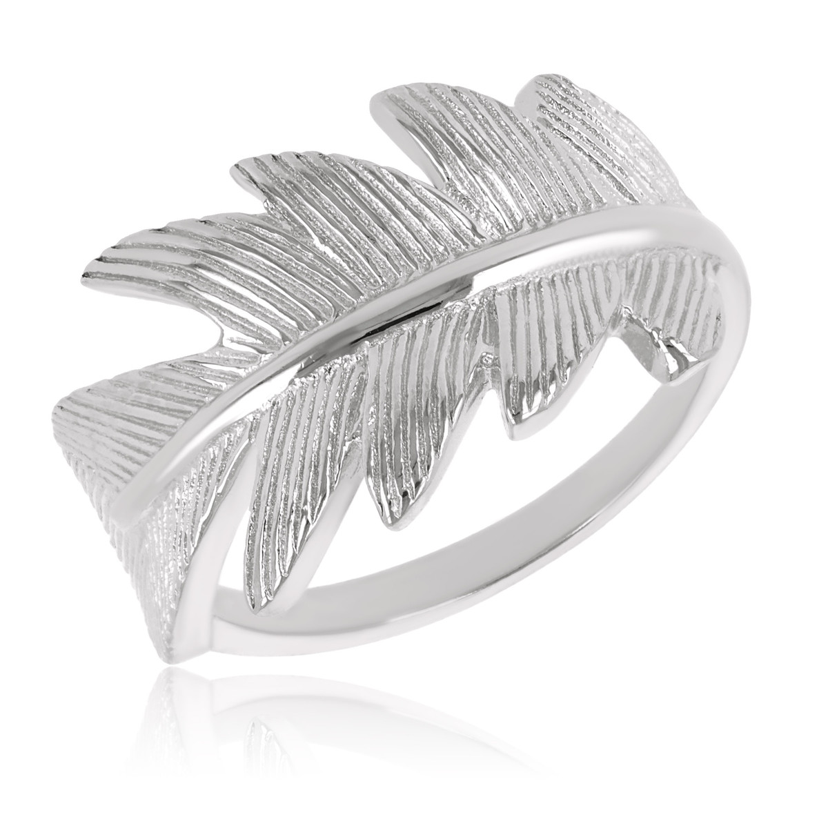Bague argent rhodié feuille