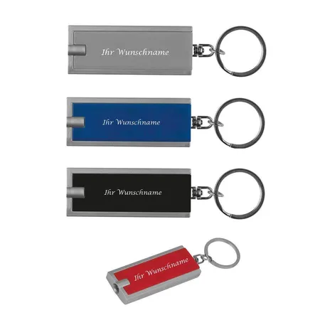 Macma Schlüsselanhänger mit LED Taschenlampe, 4 Stück je 1x in schwarz, blau, rot und grau