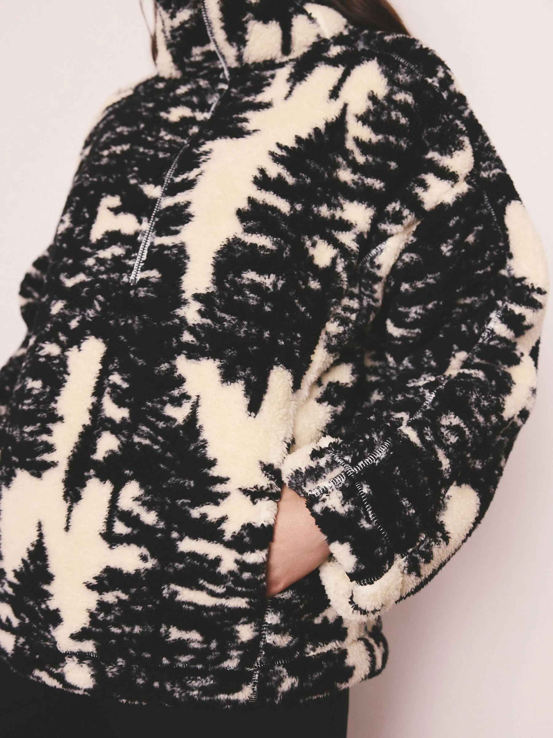 Black/Cream Tree Print - Matching Family Zip Neck Borg Fleece