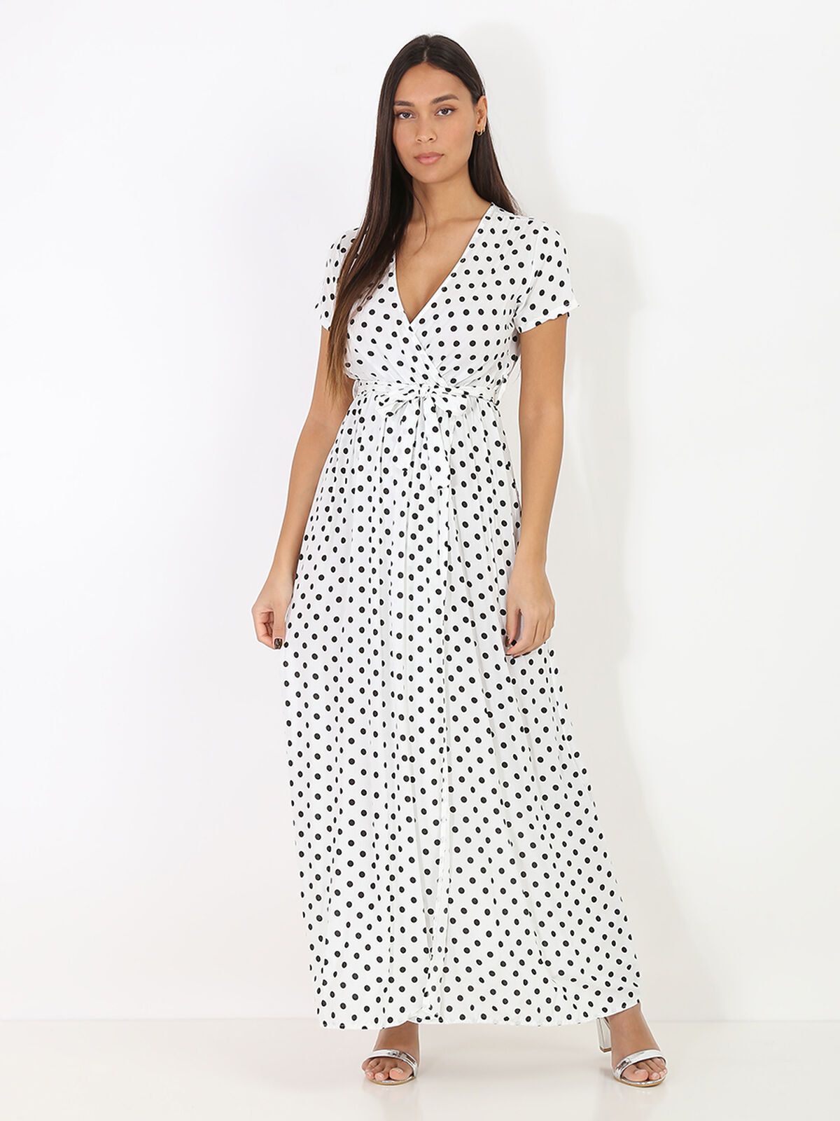 Robe longue à pois- Blanc