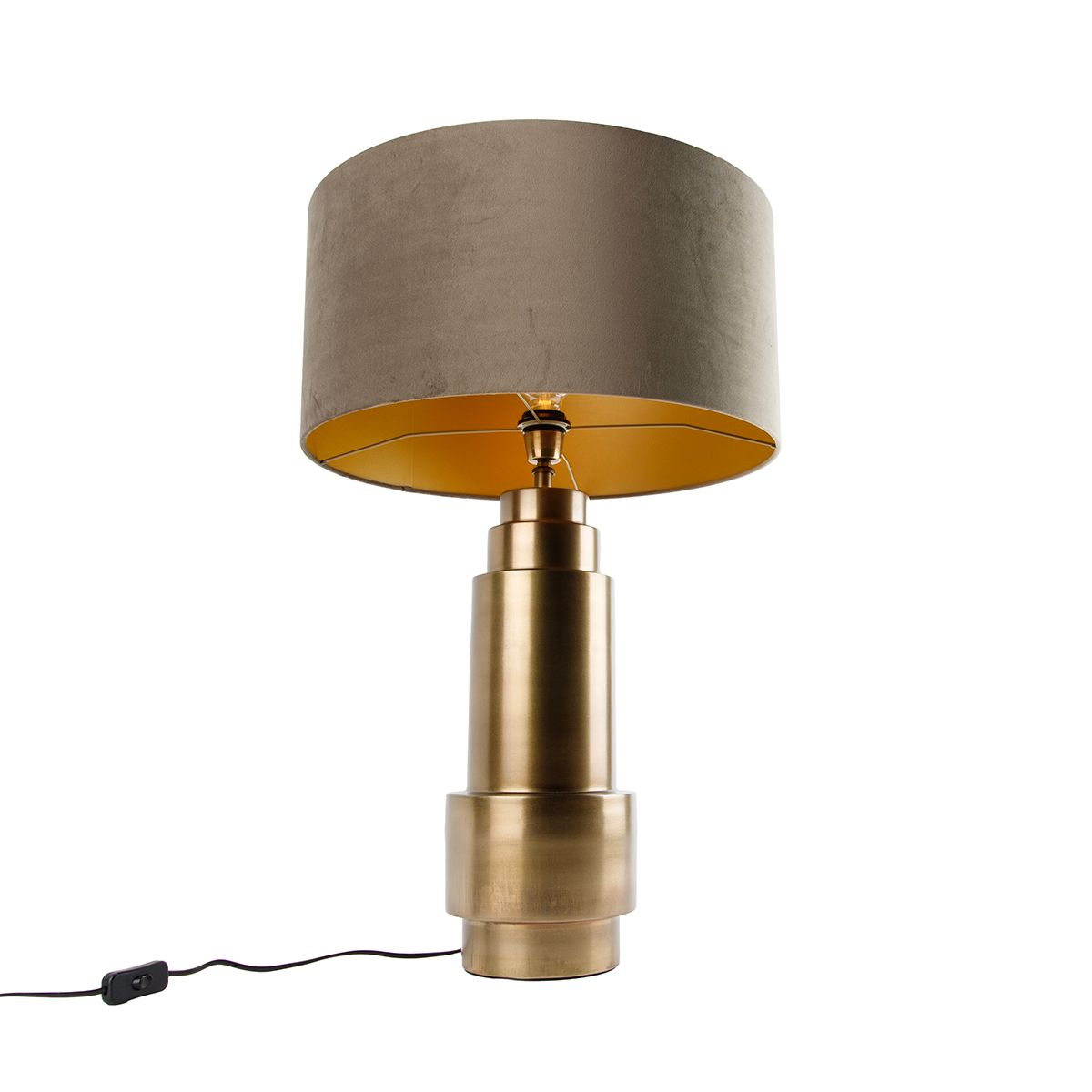 Tafellamp brons velours kap taupe met goud 50 cm - Bruut