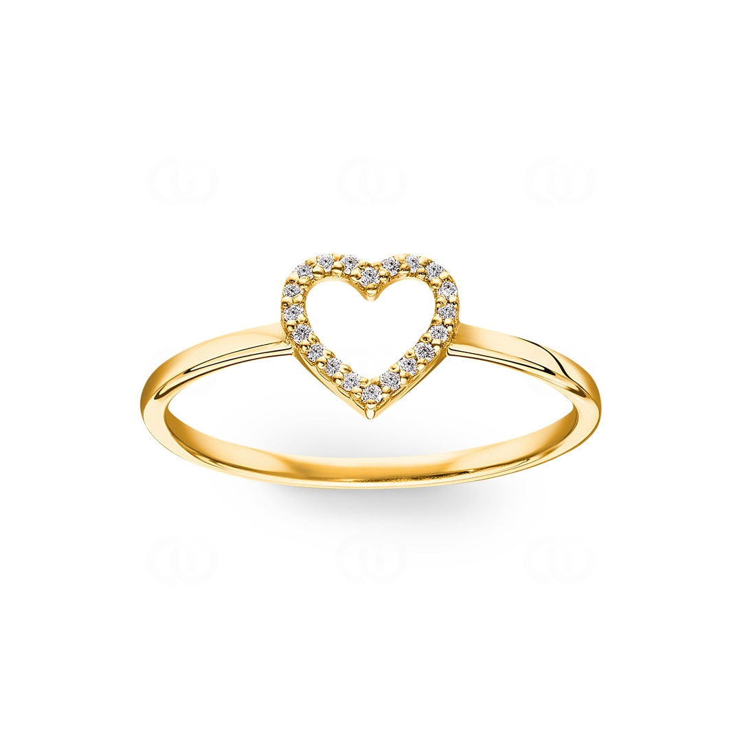 Damenring 750/18 K Gelbgold Herz mit Diamanten 0.05 ct H/si