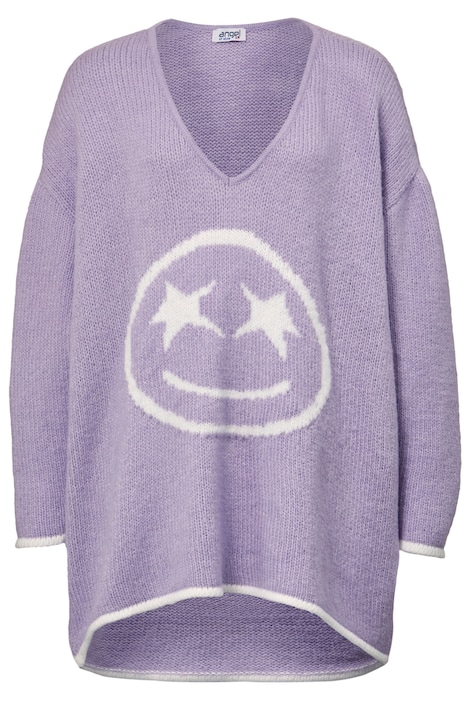 Pullover, oversized, Smiley, V-Ausschnitt, Langarm