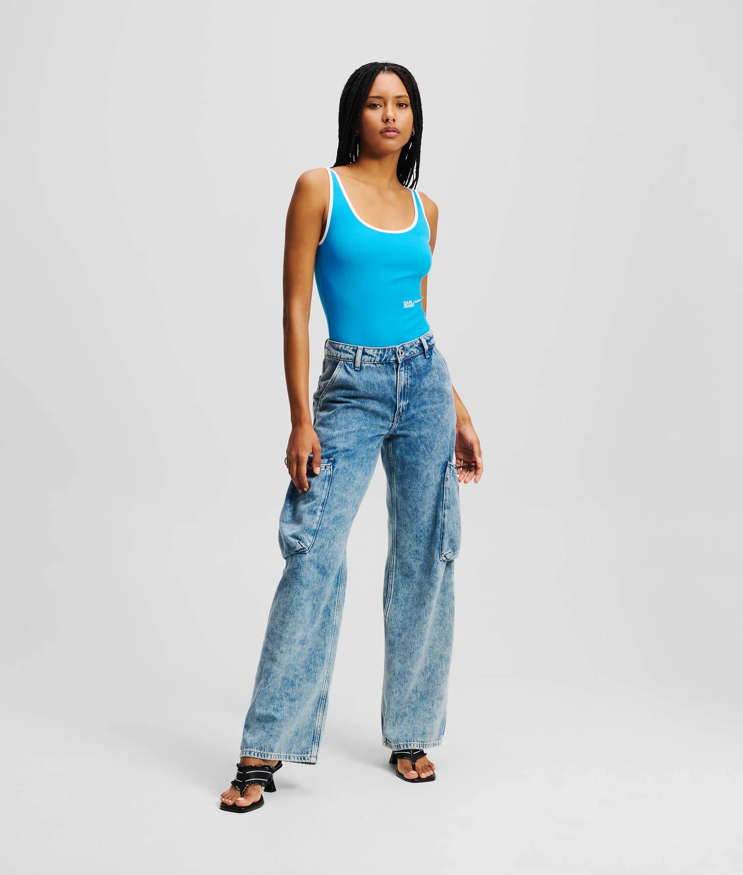 JEAN UTILITAIRE DÉCONTRACTÉ TAILLE MI-HAUTE - Bleu Marbre