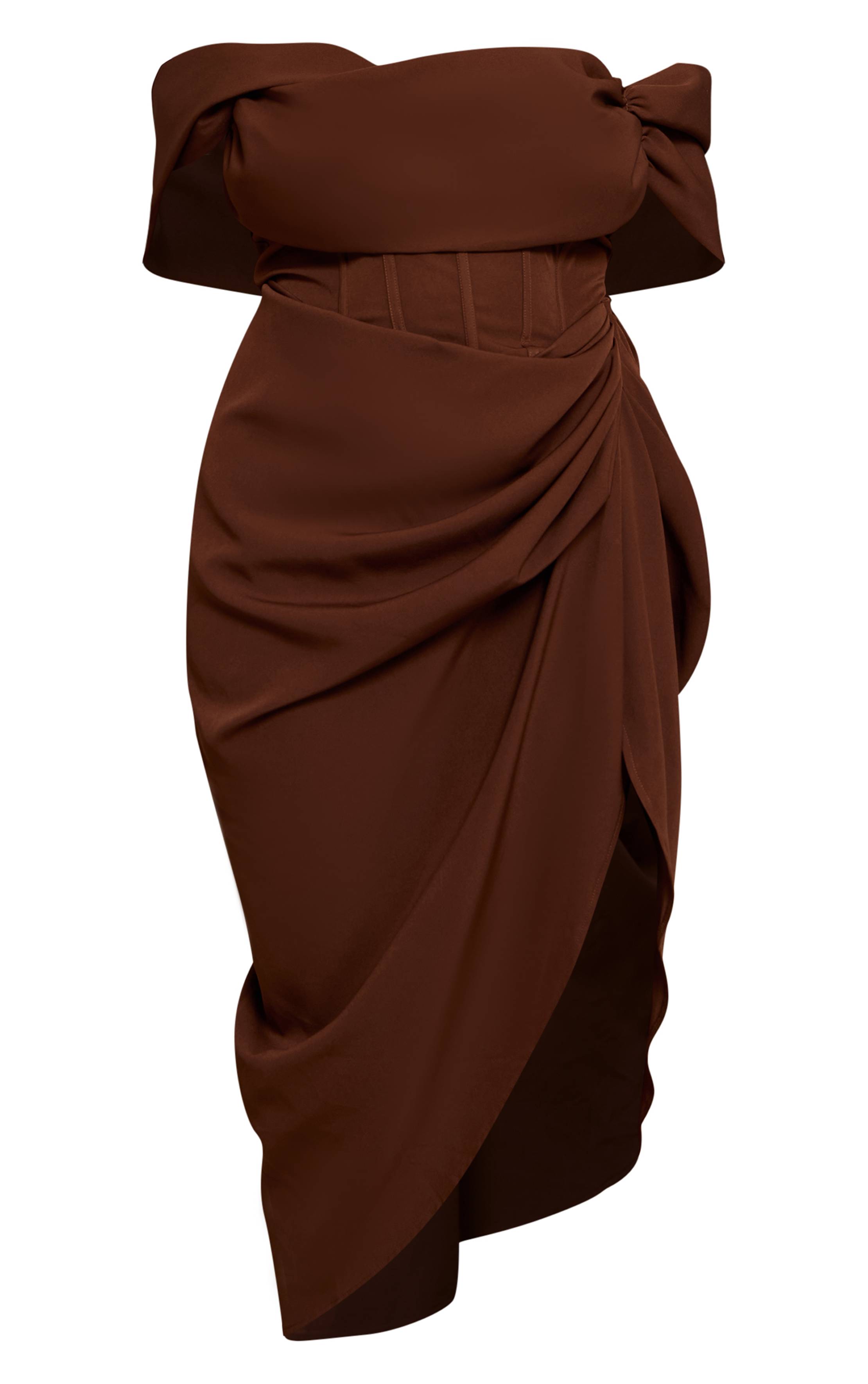 Chocolat Robe Midi Drapée Grande Taille À Corset Bardot