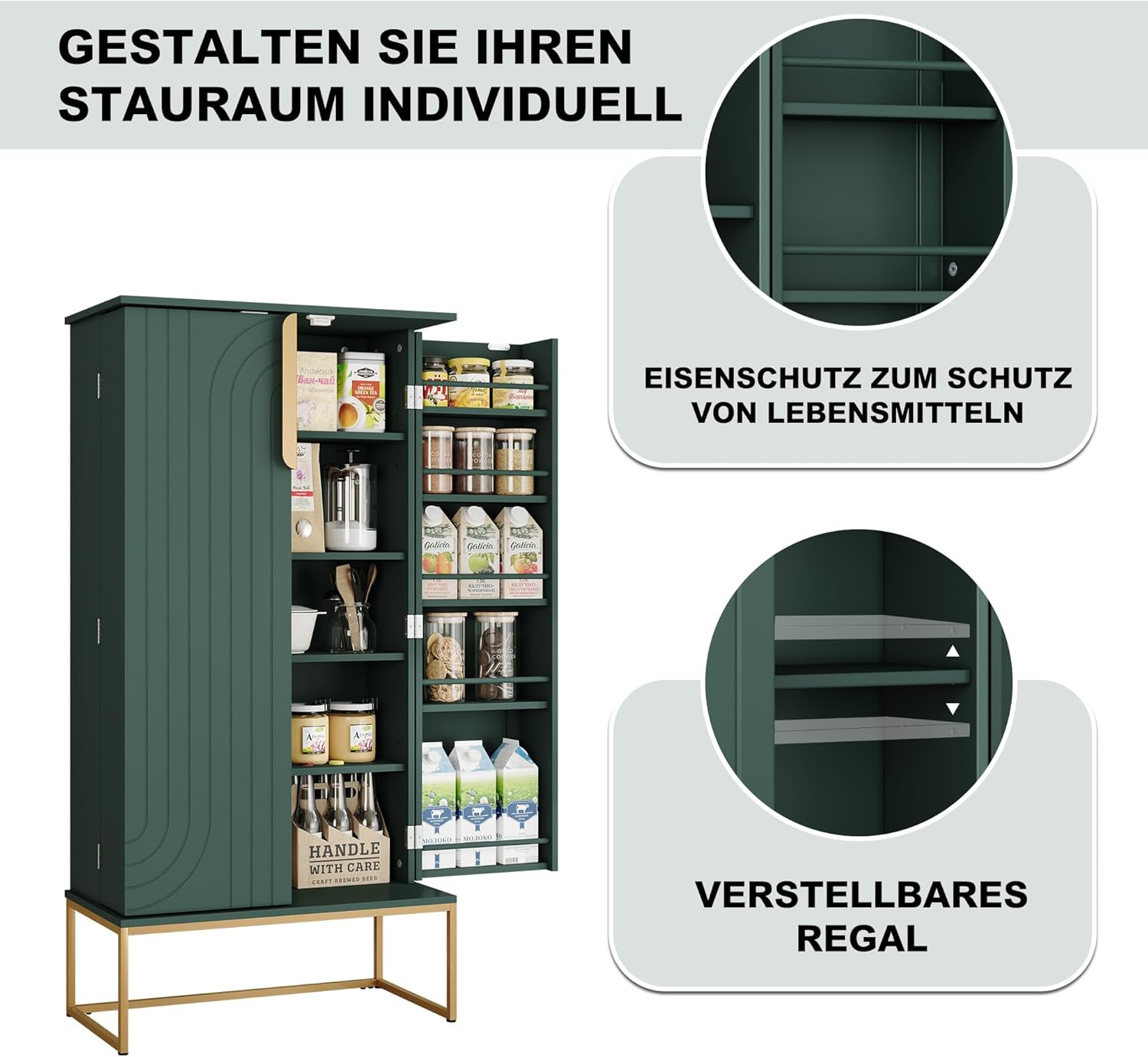 Küchenschrank Badezimmerschrank Badschrank Wohnzimmerschrank Schlafzimmerschrank Mehrzweckschrank mit verstellbarem Regal,Schrank freistehend für Küche,Badzimmer,Wohnzimmer (Stil 2 - Grün)