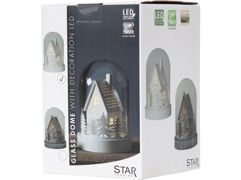 Star Trading Schneekugel Kupol Haus 17.5 cm, Weiss Weihnachtsdekoration mit LED Licht