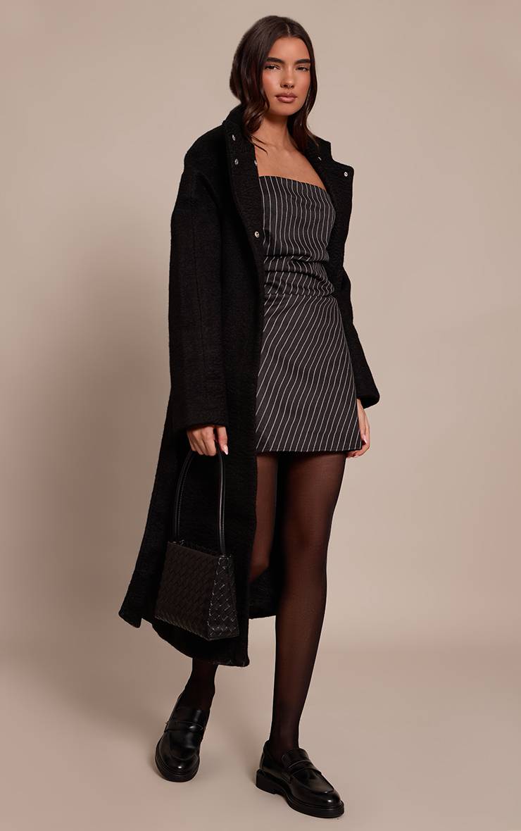 Noir Robe Moulante Bustier À Rayures Tennis Brossées