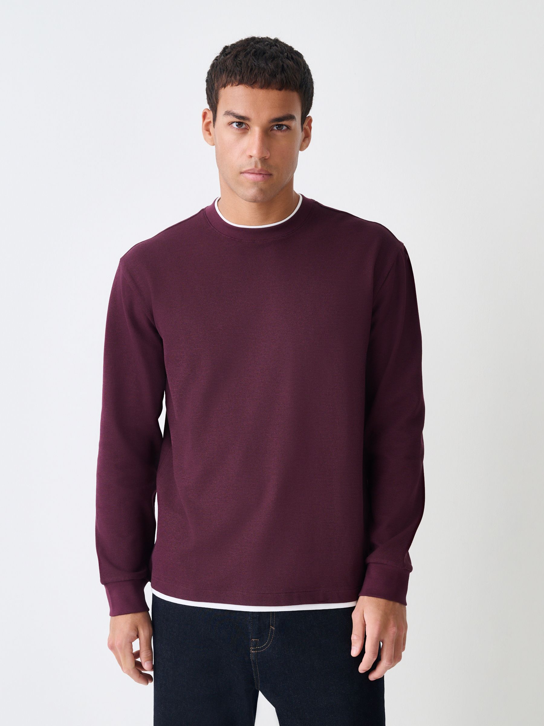 Bordeauxrood - T-shirt met lange mouwen en ronde hals