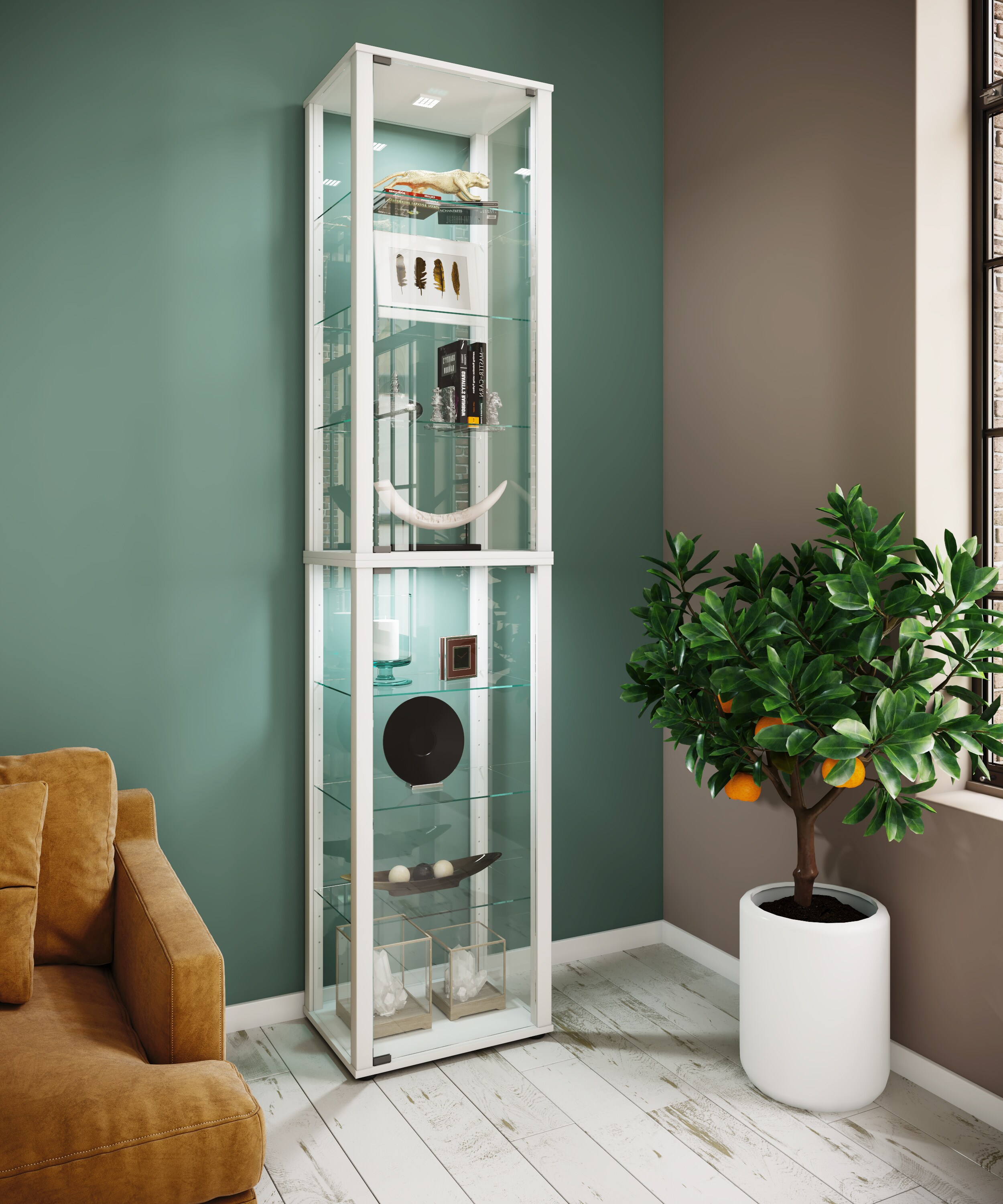 VCM Holz Glas Vitrine Sammelvitrine Glasvitrine Schaukasten Standvitrine Kavisa XL