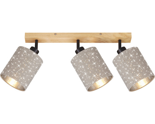 Plafondspot, 3-lichts, HxLxB 19,5x47,5x13 cm, naturel/zwart, stoffen kap in taupe met sterdecoratie
