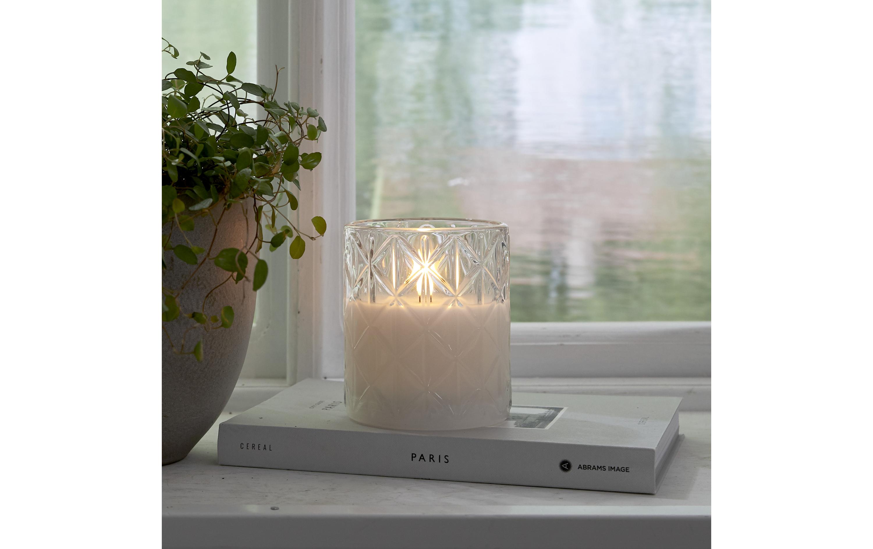 LED-Kerze Flamme Romb, Ø 8.5 x 10 cm, TransparentKünstliche Kerze mit beweglicher Flamme