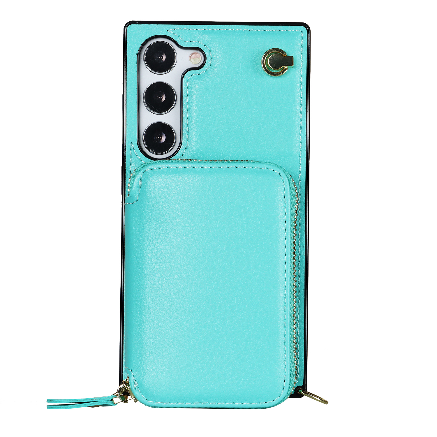 Samsung Galaxy S23 5G Necklace Leder Schutz Hülle mit Kartenfächer   Handykette (140cm) - Türkis