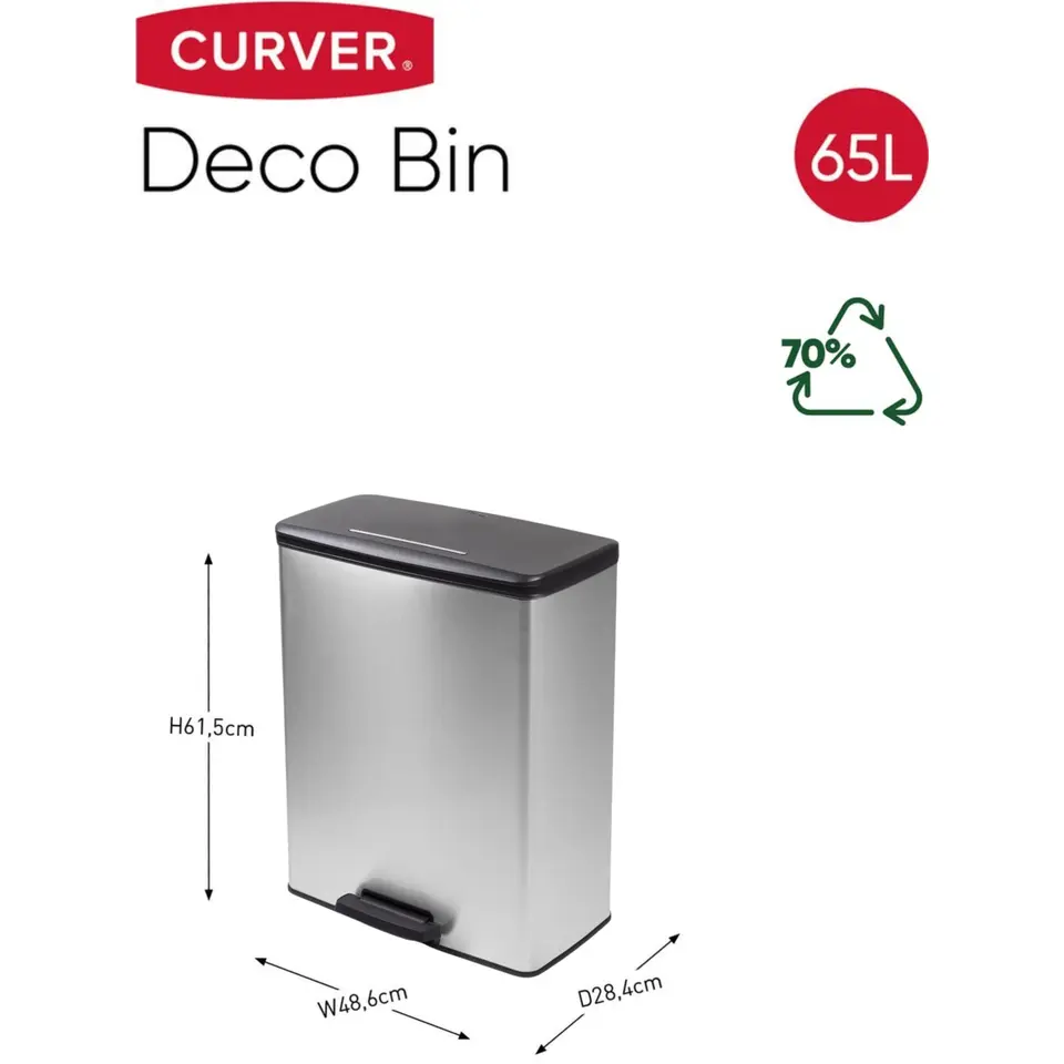 Curver Decobin Prullenbak - 65L - Rechthoekig - Zilver metallic