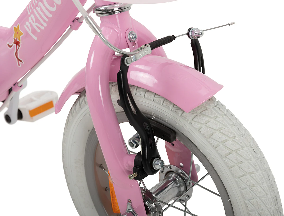 Actionbikes Kinderfahrrad Princess, 12 Zoll, rosa, V-Brake-Bremsen, Prinzessinnen-Design, Stützräder