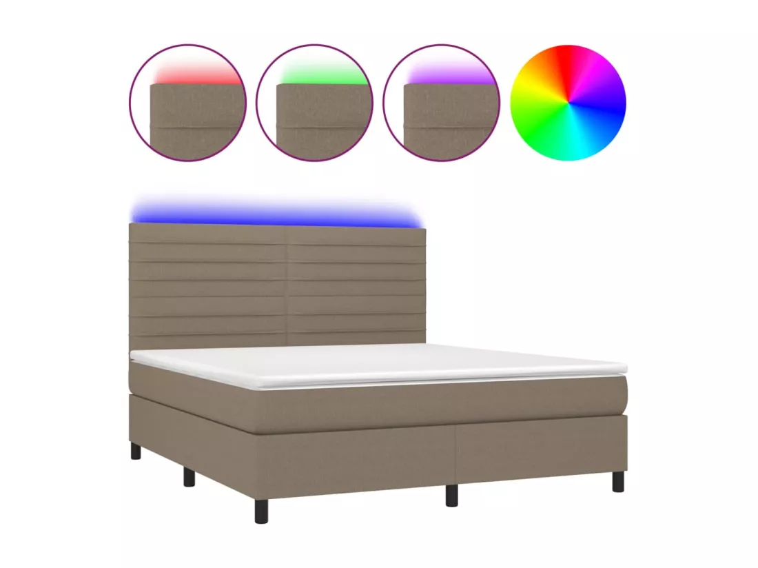 Sommier tapissier avec matelas et LED Taupe 180x200 cm Tissu