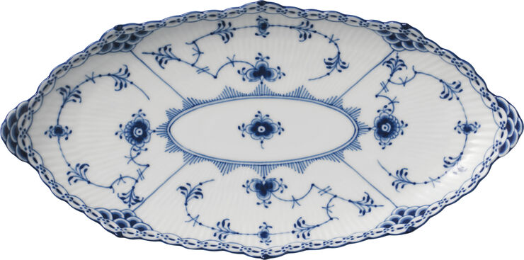 Royal Copenhagen Musselmalet Halvblonde 24,5 cm. ovalt fad Hvid, blå