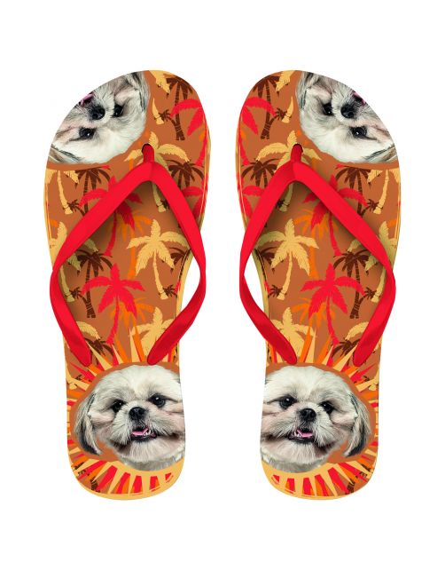 Plenty Gifts Flip Flops Shih Tzu - Cadeau - 29x22x2 cm Oranje Wit 37-39