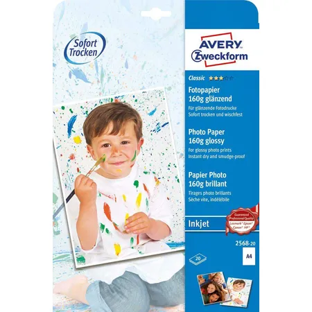 Avery Zweckform 2568-20 Classic Inkjet Fotopapier, DIN A4, einseitig beschichtet, 160 g/m², 20 Blatt