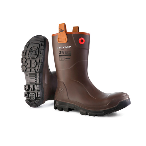 Botas de chuva Dunlop Purofort Rigpro marrom-escuras