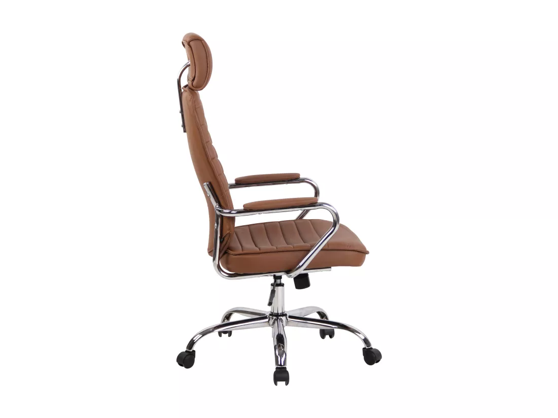 Chaise de bureau - Similicuir & Métal chromé - Marron clair - Rako