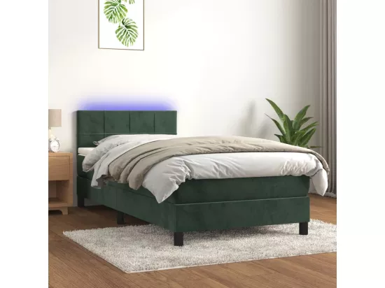 Sommier tapissier et matelas et LED Vert foncé 90x190cm Velours