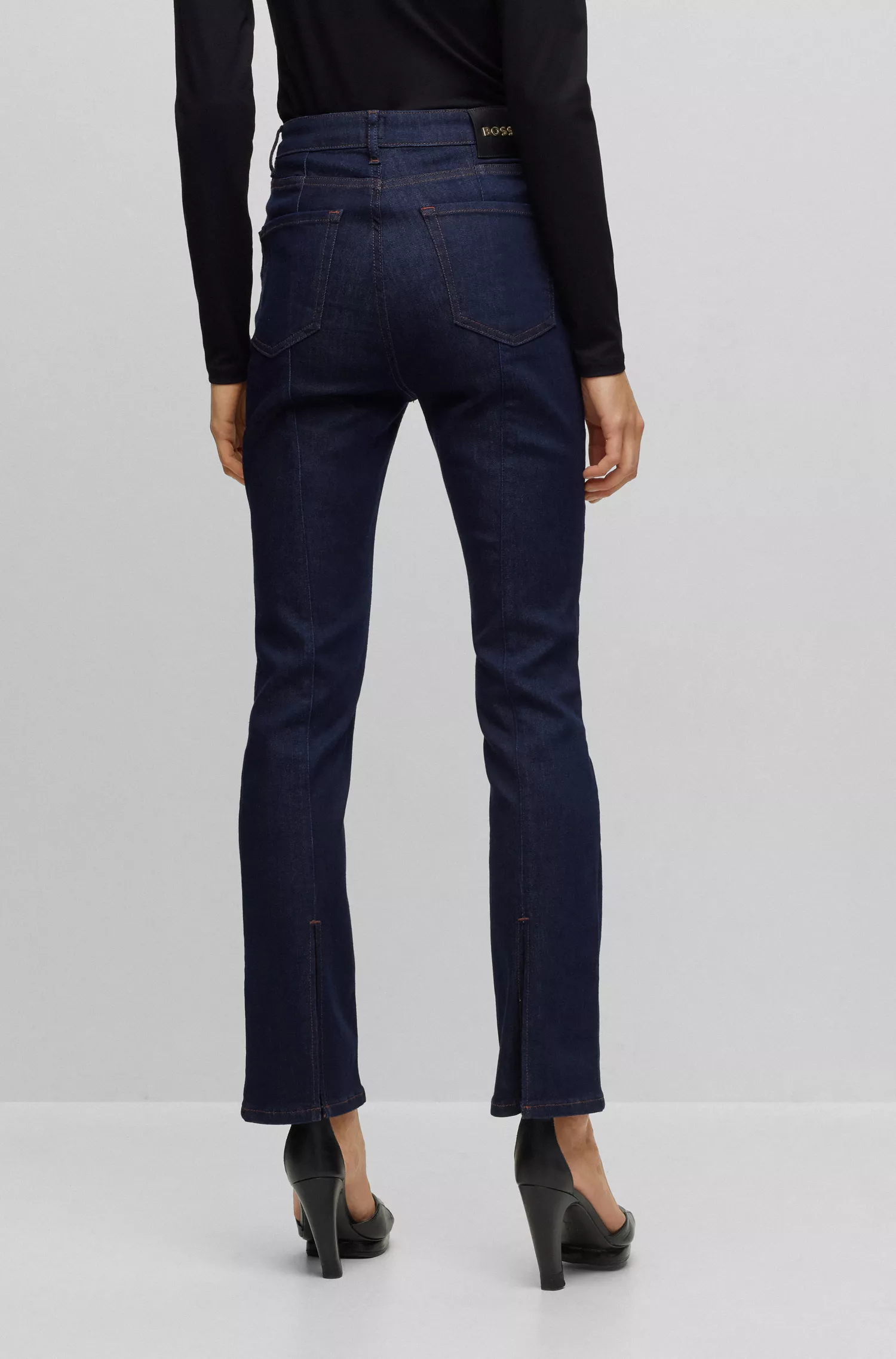 Calça jeans BOSS preta de cintura alta em denim super elástico azul