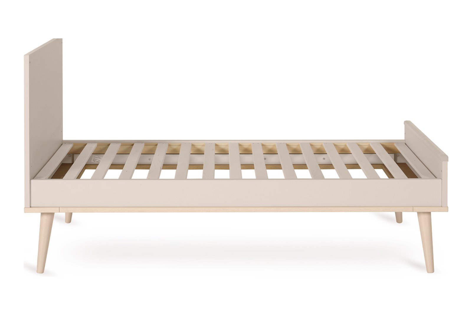 Flow vokseseng Vokseseng i bøk/melamin med justerbar madrasshøyde og avtagbar front. Clay/bøk 70x140 cm. Kombiner med Flow junior kit (selges separat).