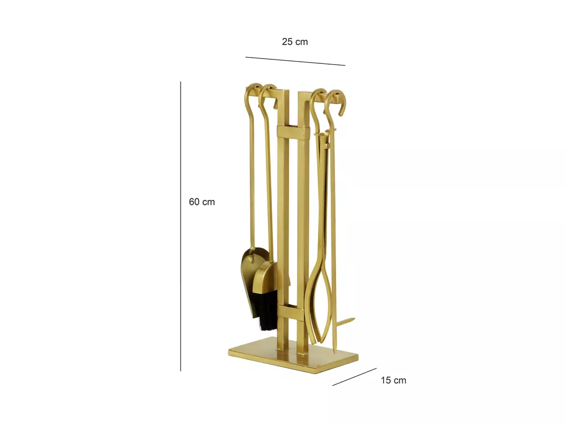 Serviteur de cheminée 4 outils en laiton doré - L. 25 x P. 15 x H. 60 cm - ASSIOUT