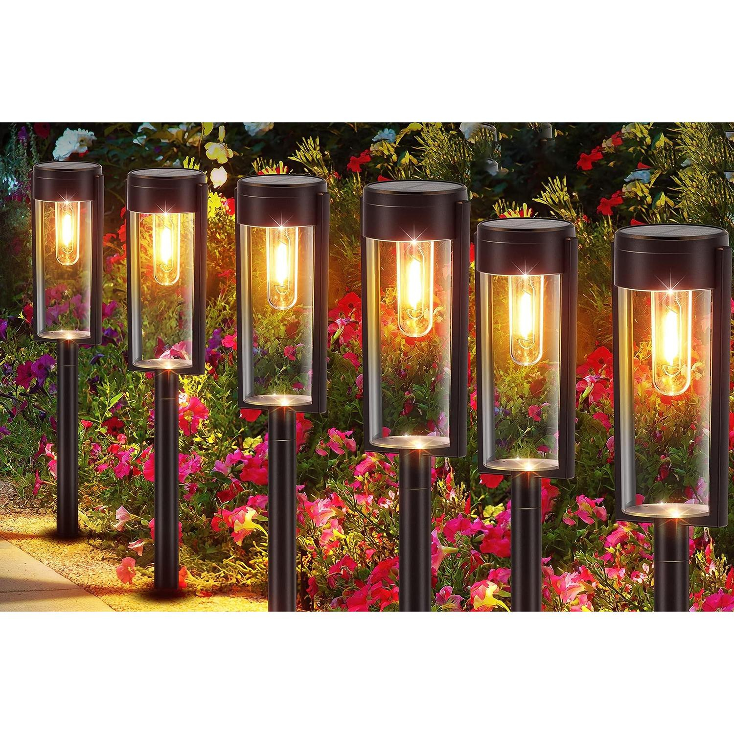 (6er Set) LED Solar Lampe Outdoor Gartenleuchte Laterne mit Glühbirne Wasserfest IP65 - Warmweiss