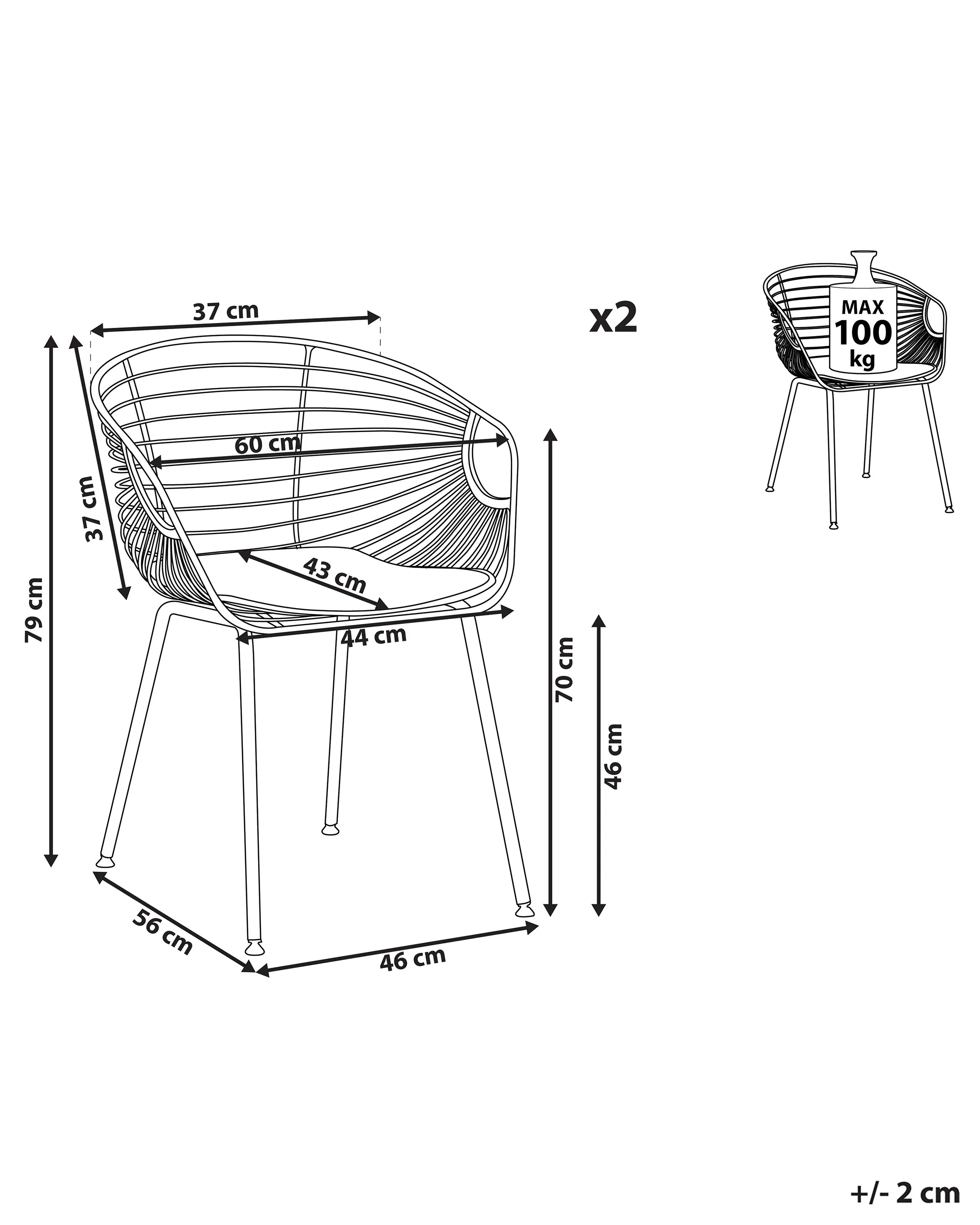 Set van 2 eetkamerstoelen HOBACK Metaal Goud
