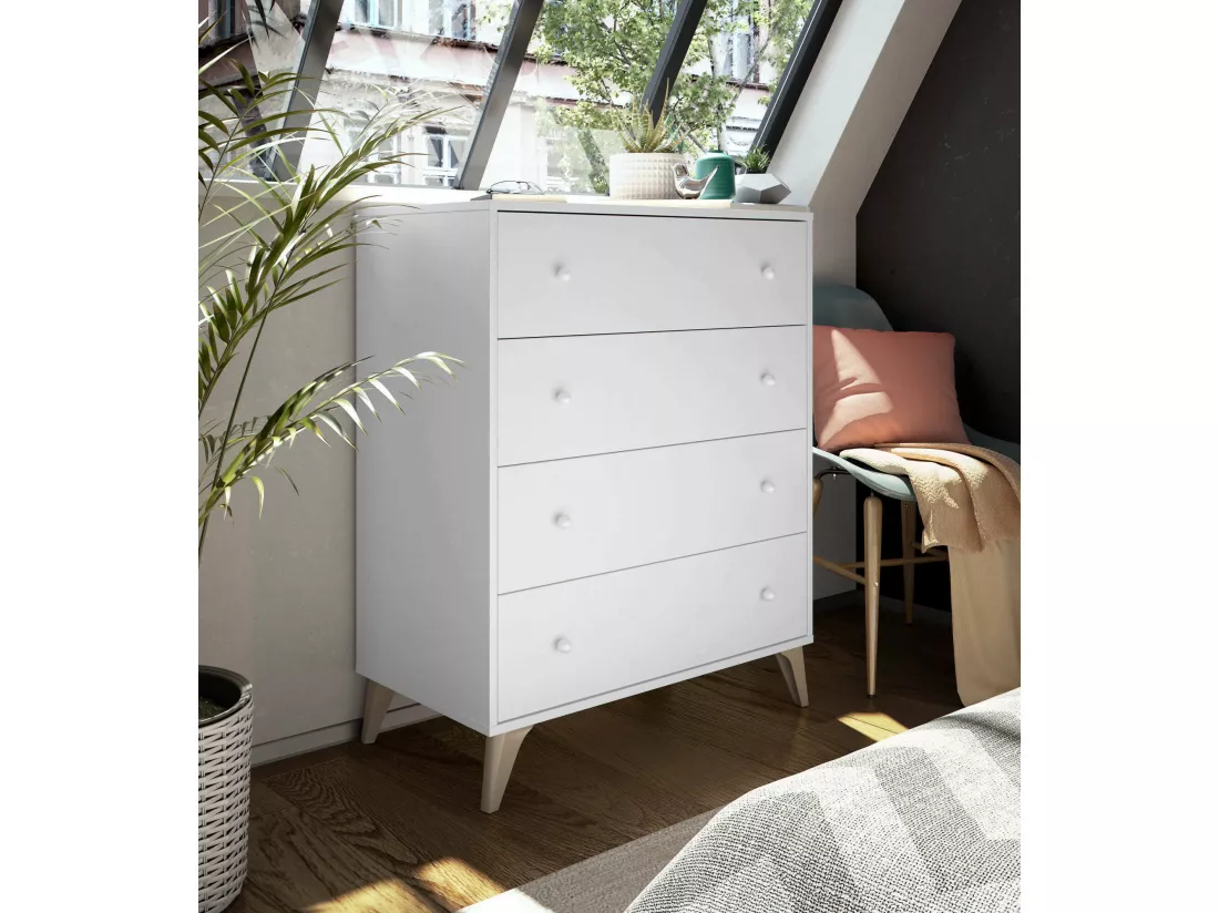 Commode Dcarus, commode 4 tiroirs, Commode pour la chambre, Commode moderne, 78x40h95 cm, Blanc